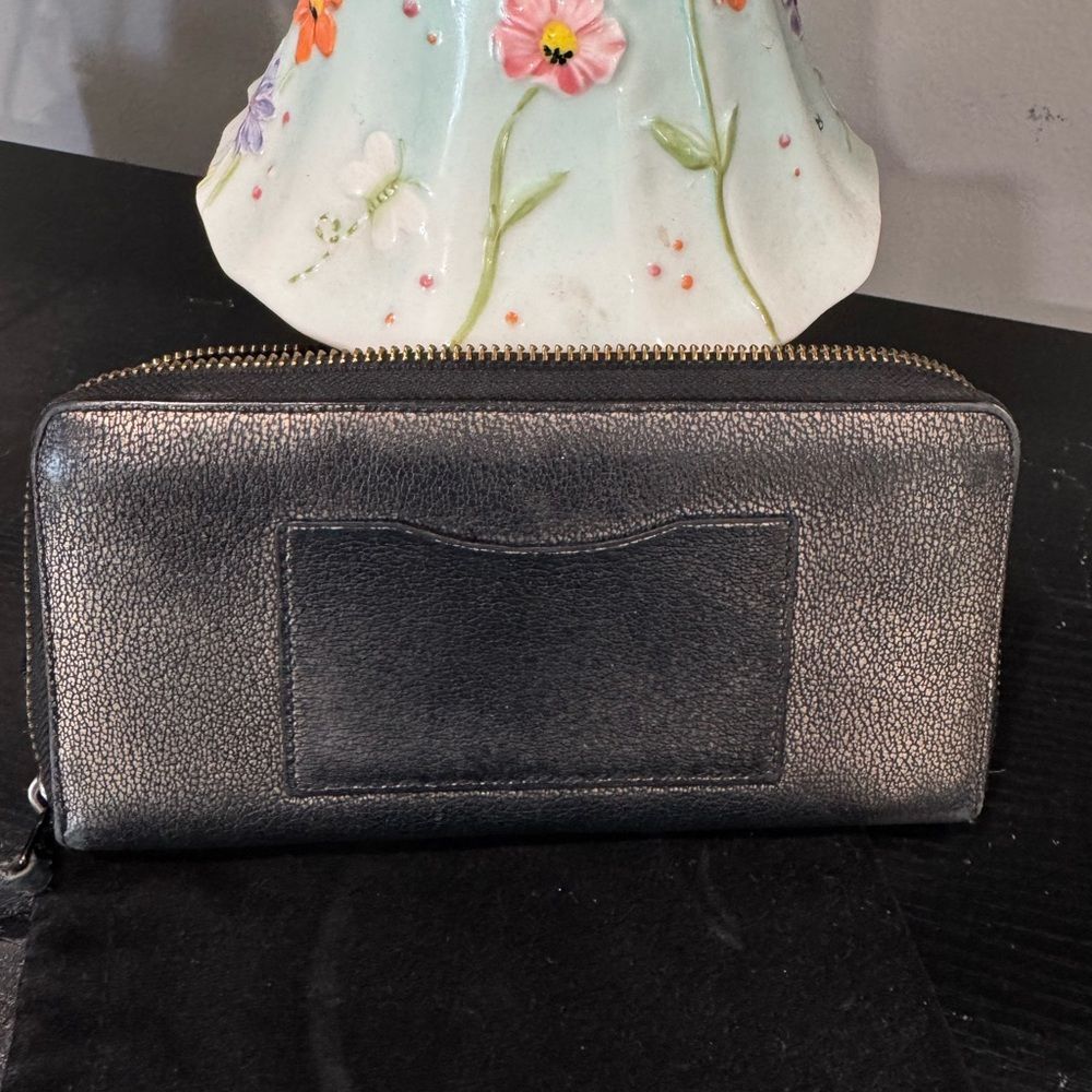 Coach Metallic Bronze Gold Black Pebbled Loved Leather Full Zip Wallet - Picture 2 of 7